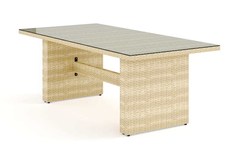 Majestic rektangulært udendørs spisebord i polyrattan 210x100 cm med glasplade - Beige / Transparent / Grå - Havemøbler - Havebord - Spisebord & havebord