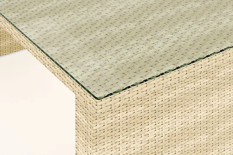 Majestic rektangulært udendørs spisebord i polyrattan 210x100 cm med glasplade - Beige / Transparent / Grå - Havemøbler - Havebord - Spisebord & havebord