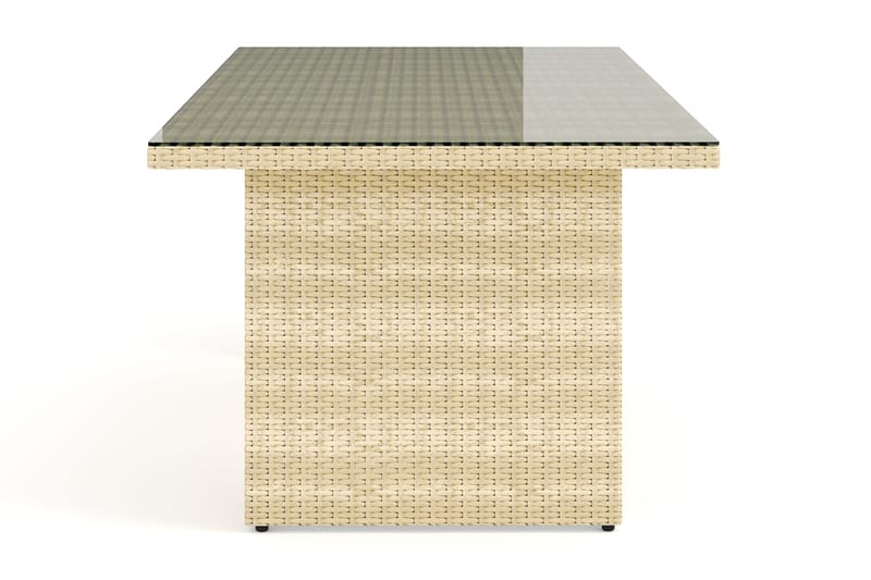 Majestic rektangulært udendørs spisebord i polyrattan 210x100 cm med glasplade - Beige / Transparent / Grå - Havemøbler - Havebord - Spisebord & havebord