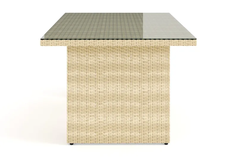 Majestic rektangulært udendørs spisebord i polyrattan 210x100 cm med glasplade - Beige / Transparent / Grå - Havemøbler - Havebord - Spisebord & havebord