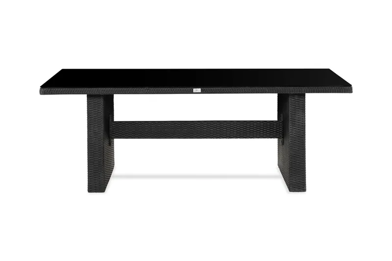 Majestic spisebord til udendørsbrug 210x100 cm – udendørsbord i polyrattan med bordplade i glas til have og terrasse - Sort - Havemøbler - Havebord - Spisebord & havebord