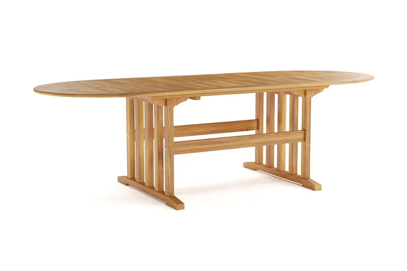 Menorca stort ovalt udtrækkeligt spisebord i træ til udendørs brug 100x180 cm - Teak/natur - Havemøbler - Havebord - Spisebord & havebord