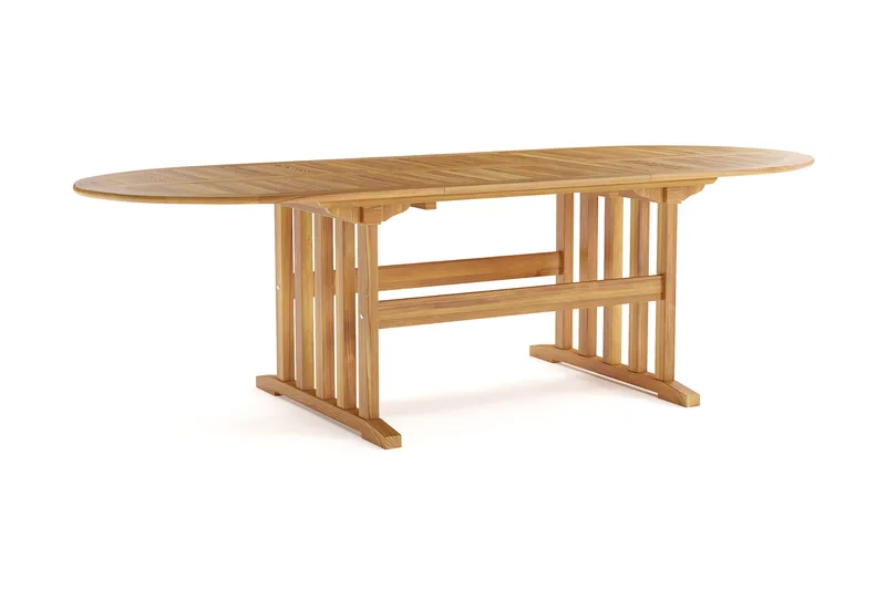 Menorca stort ovalt udtrækkeligt spisebord i træ til udendørs brug 100x180 cm - Teak/natur - Havemøbler - Havebord - Spisebord & havebord