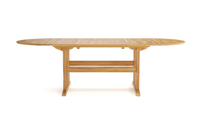 Menorca stort ovalt udtrækkeligt spisebord i træ til udendørs brug 100x180 cm - Teak/natur - Havemøbler - Havebord - Spisebord & havebord