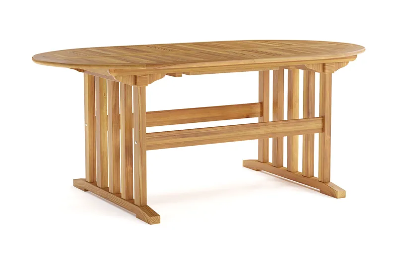 Menorca stort ovalt udtræksbart udendørs spisebord i træ 100x180 cm, Teak / Natur