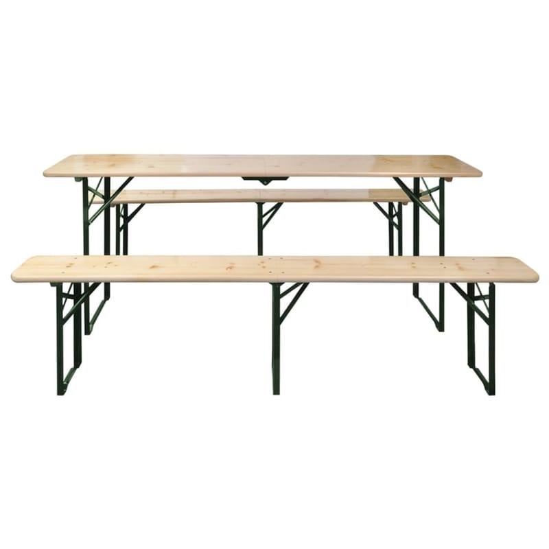 Foldbart Ølbord Med 2 Bænke 220 Cm Fyrretræ - Brun - Havemøbler - Havebord - Picnicbord