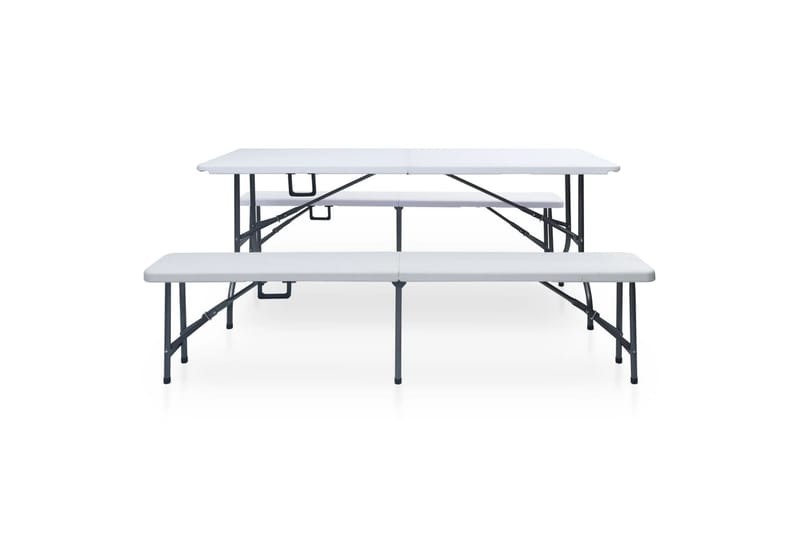 Foldbart Havebord Med 2 Bænke 180 cm Stål Og Hdpe Hvid - Hvid - Havemøbler - Havebord - Picnicbord