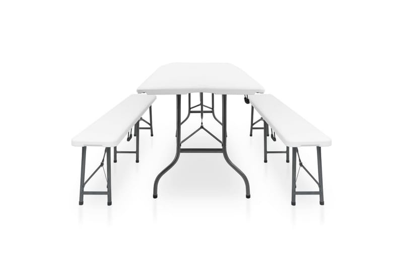 Foldbart Havebord Med 2 Bænke 180 cm Stål Og Hdpe Hvid - Hvid - Havemøbler - Havebord - Picnicbord
