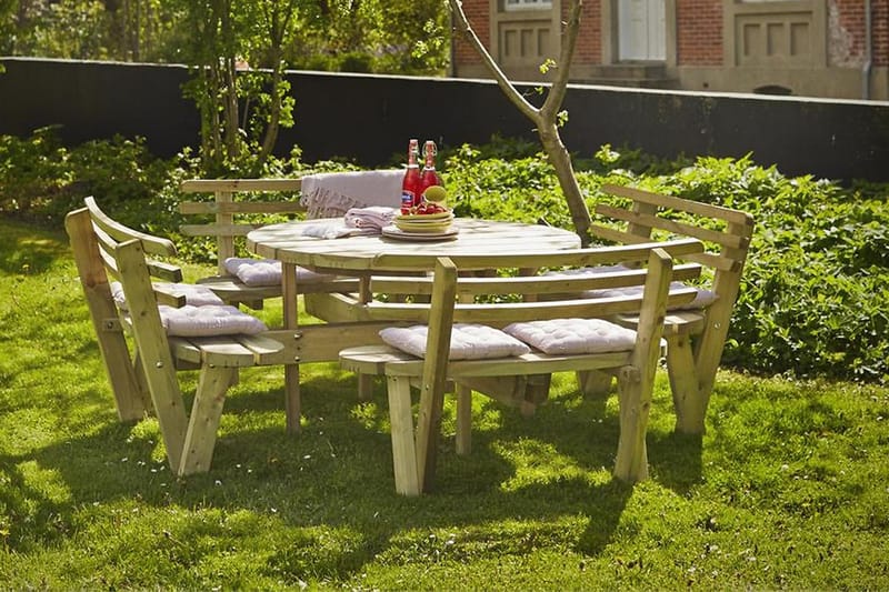 Gudrun Picnicbord med Bænk Rund med Ryglæn - Træ - Havemøbler - Havebord - Picnicbord