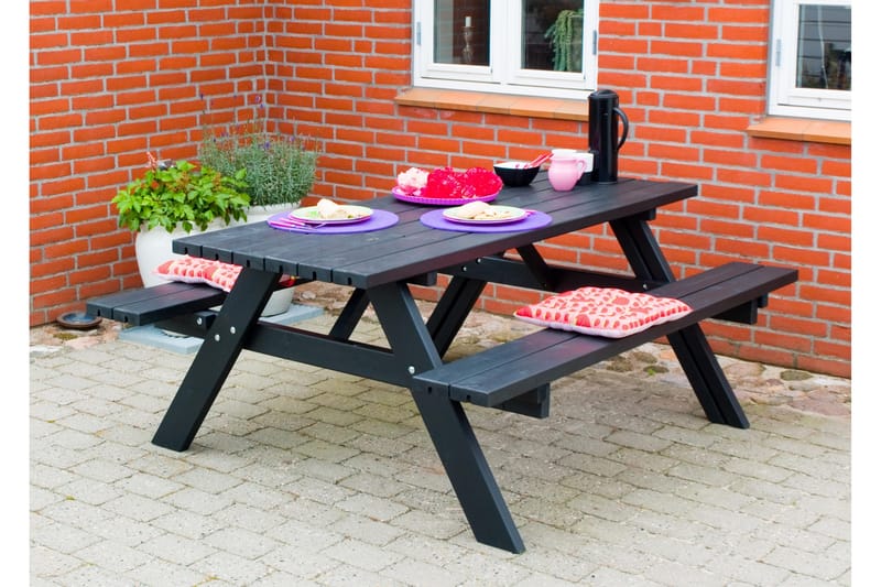 Gudrun Picnicbord med Bænk 177 cm - Sort - Havemøbler - Havebord - Picnicbord