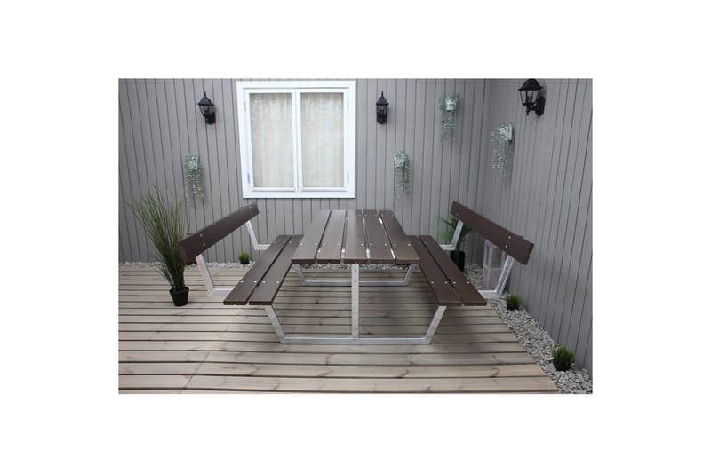 Picnicbord Rustik Metal Med Ryglæn - Med Ryglæn, Brun - Havemøbler - Havebord - Picnicbord