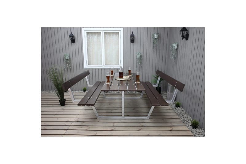 Picnicbord Rustik Metal Med Ryglæn - Med Ryglæn, Brun - Havemøbler - Havebord - Picnicbord