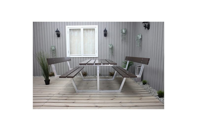 Picnicbord Rustik Metal Med Ryglæn - Med Ryglæn, Brun - Havemøbler - Havebord - Picnicbord