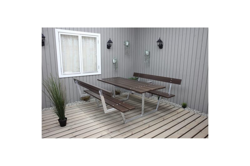 Picnicbord Rustik Metal Med Ryglæn - Med Ryglæn, Brun - Havemøbler - Havebord - Picnicbord