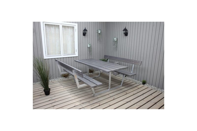 Picnicbord Rustik Metal Med Ryglæn - Med Ryglæn, Grå - Havemøbler - Havebord - Picnicbord