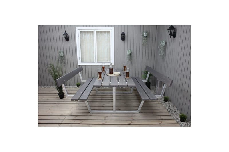 Picnicbord Rustik Metal Med Ryglæn - Med Ryglæn, Grå - Havemøbler - Havebord - Picnicbord