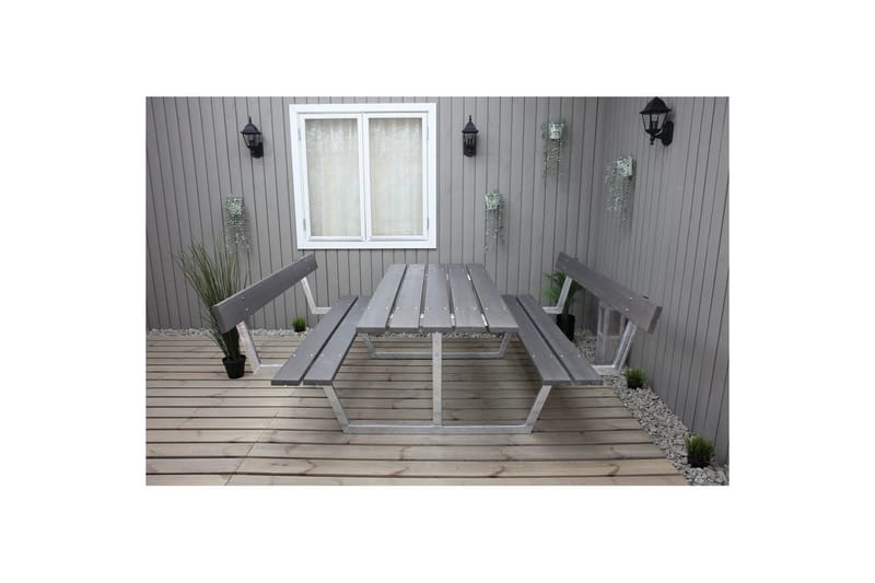 Picnicbord Rustik Metal Med Ryglæn - Med Ryglæn, Grå - Havemøbler - Havebord - Picnicbord
