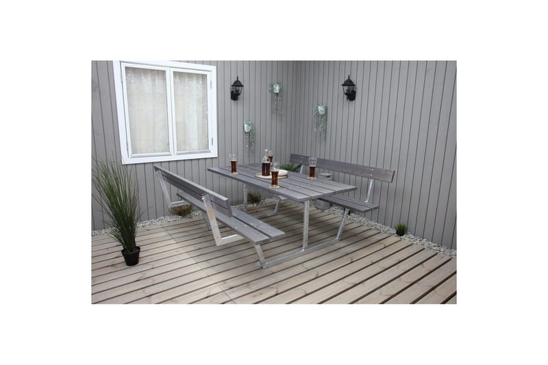 Picnicbord Rustik Metal Med Ryglæn - Med Ryglæn, Grå - Havemøbler - Havebord - Picnicbord