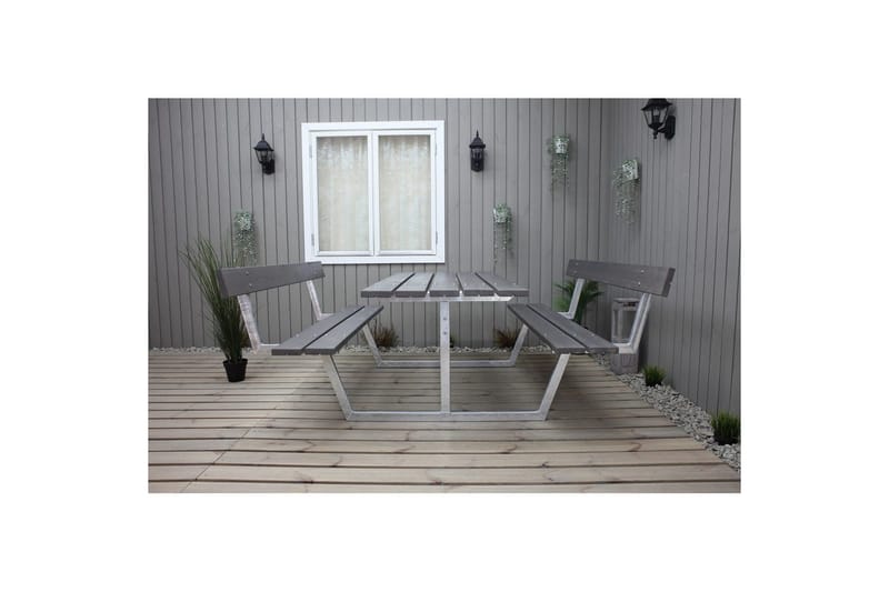 Picnicbord Rustik Metal Med Ryglæn - Med Ryglæn, Grå - Havemøbler - Havebord - Picnicbord