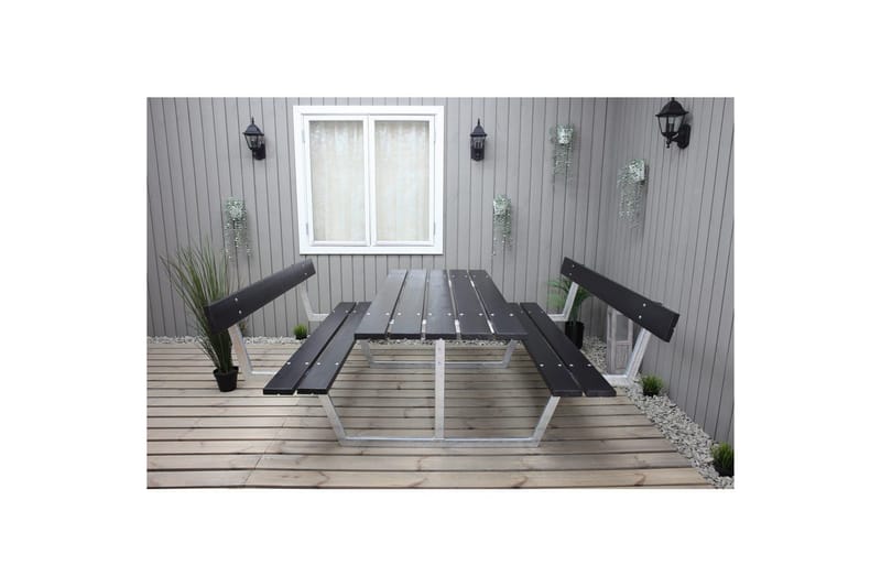Picnicbord Rustik Metal Med Ryglæn - Med Ryglæn, Sort - Havemøbler - Havebord - Picnicbord