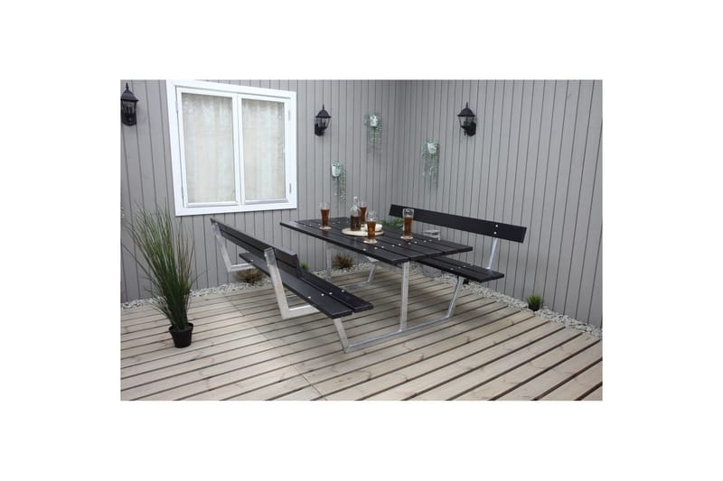 Picnicbord Rustik Metal Med Ryglæn - Med Ryglæn, Sort - Havemøbler - Havebord - Picnicbord