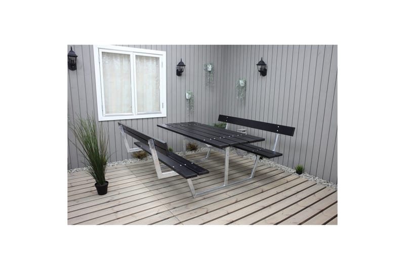 Picnicbord Rustik Metal Med Ryglæn - Med Ryglæn, Sort - Havemøbler - Havebord - Picnicbord