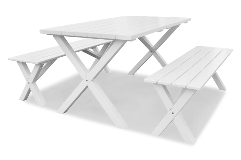 Spisebordssæt Scottsdale 150 cm + 2 Bænke 140 cm Hvid - KWA - Picnicbord