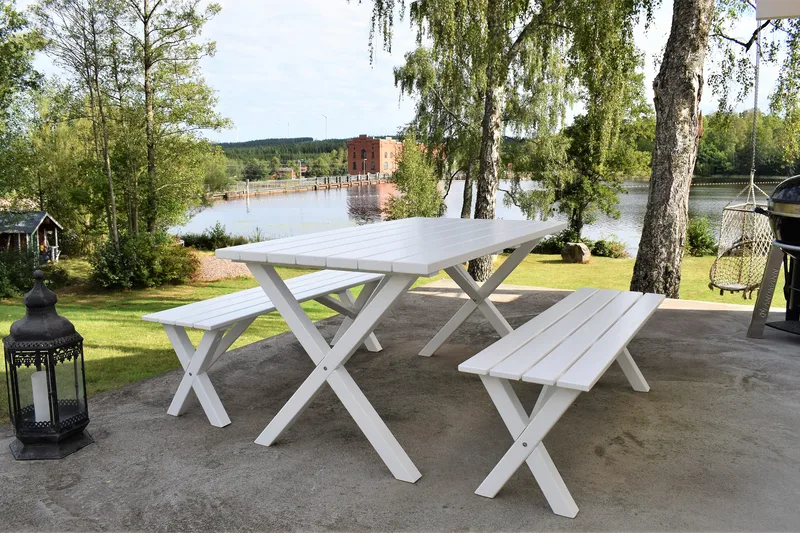 Spisebordssæt Scottsdale 150 cm + 2 Bænke 140 cm Hvid - KWA - Havemøbler - Havebord - Picnicbord