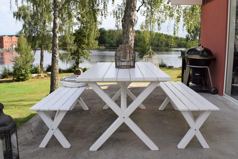 Spisebordssæt Scottsdale 150 cm + 2 Bænke 140 cm Hvid - KWA - Havemøbler - Havebord - Picnicbord