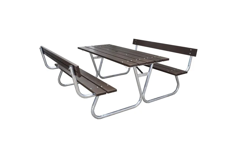 Picnicbord Stabil Metal Med Ryglæn, Med Ryglæn, Brun