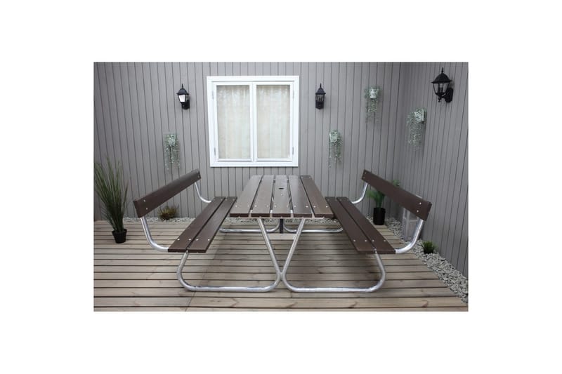 Picnicbord Stabil Metal Med Ryglæn - Med Ryglæn, Brun - Havemøbler - Havebord - Picnicbord
