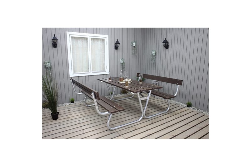 Picnicbord Stabil Metal Med Ryglæn - Med Ryglæn, Brun - Havemøbler - Havebord - Picnicbord