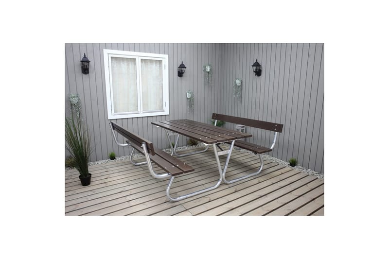 Picnicbord Stabil Metal Med Ryglæn - Med Ryglæn, Brun - Havemøbler - Havebord - Picnicbord