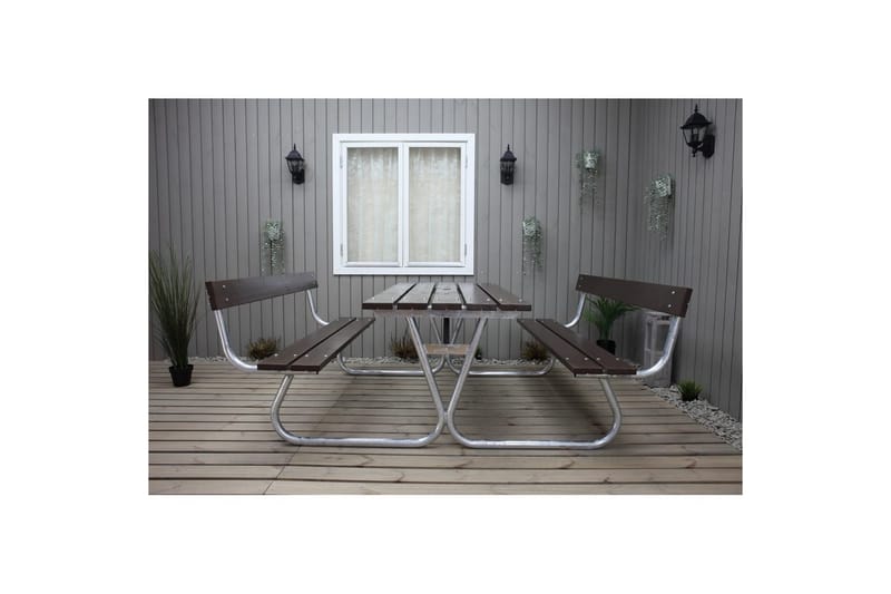Picnicbord Stabil Metal Med Ryglæn - Med Ryglæn, Brun - Havemøbler - Havebord - Picnicbord