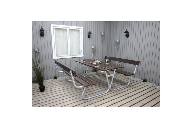 Picnicbord Stabil Metal Med Ryglæn - Med Ryglæn, Brun - Havemøbler - Balkon - Balkonmøbler - Altanstole