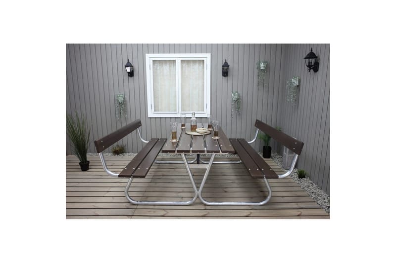 Picnicbord Stabil Metal Med Ryglæn - Med Ryglæn, Brun - Havemøbler - Balkon - Balkonmøbler - Altanstole