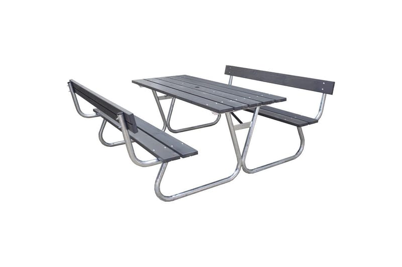 Picnicbord Stabil Metal Med Ryglæn, Med Ryglæn, Grå