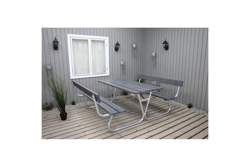 Picnicbord Stabil Metal Med Ryglæn - Med Ryglæn, Grå - Havemøbler - Balkon - Balkonmøbler - Altanstole