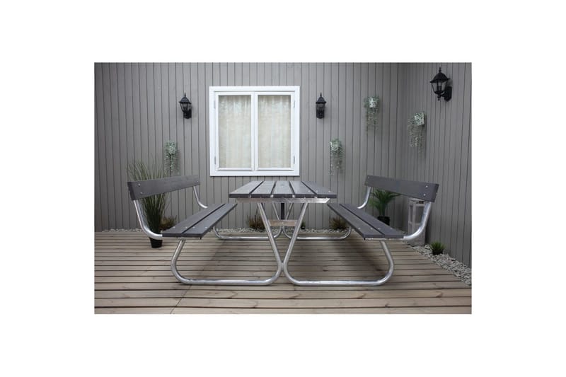 Picnicbord Stabil Metal Med Ryglæn - Med Ryglæn, Grå - Havemøbler - Balkon - Balkonmøbler - Altanstole
