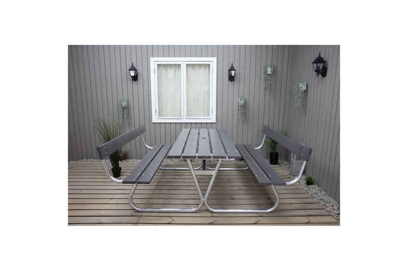 Picnicbord Stabil Metal Med Ryglæn - Med Ryglæn, Grå - Havemøbler - Balkon - Balkonmøbler - Altanstole
