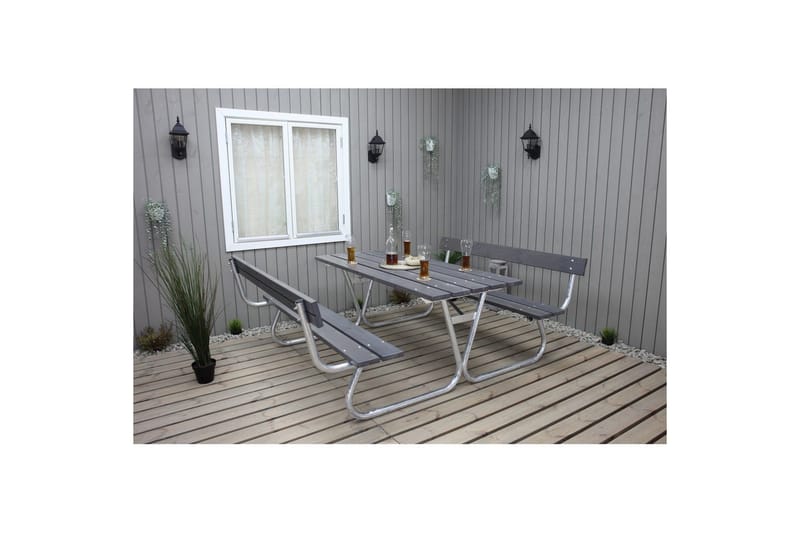 Picnicbord Stabil Metal Med Ryglæn - Med Ryglæn, Grå - Havemøbler - Balkon - Balkonmøbler - Altanstole