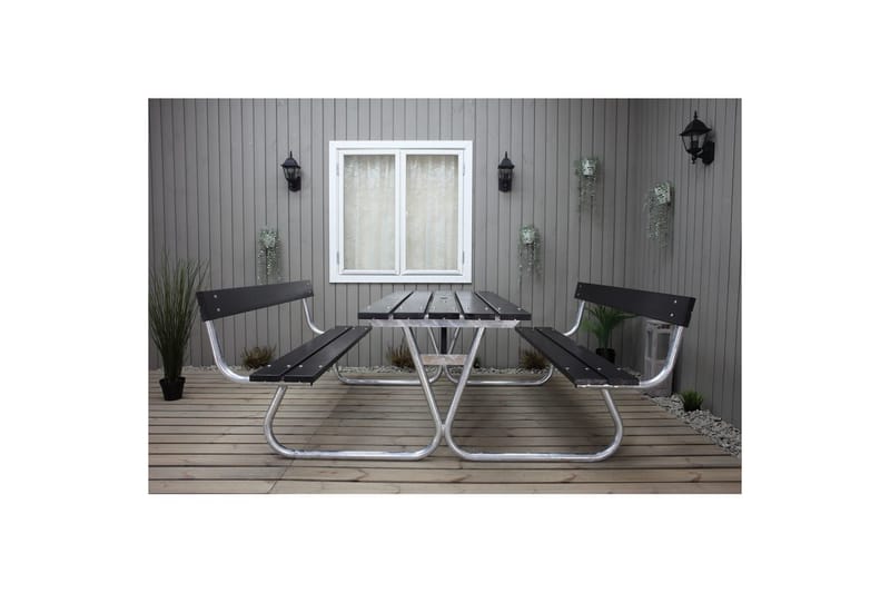 Picnicbord Stabil Metal Med Ryglæn - Med Ryglæn, Sort - Havemøbler - Havebord - Picnicbord