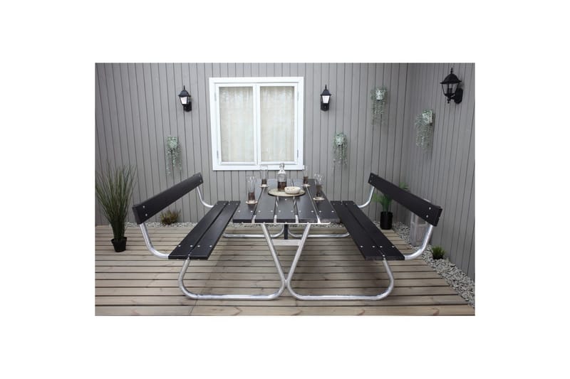 Picnicbord Stabil Metal Med Ryglæn - Med Ryglæn, Sort - Havemøbler - Havebord - Picnicbord