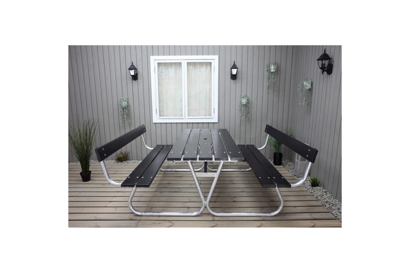 Picnicbord Stabil Metal Med Ryglæn - Med Ryglæn, Sort - Havemøbler - Havebord - Picnicbord