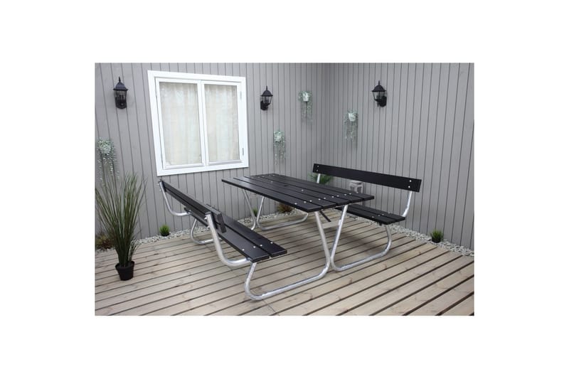 Picnicbord Stabil Metal Med Ryglæn - Med Ryglæn, Sort - Havemøbler - Havebord - Picnicbord