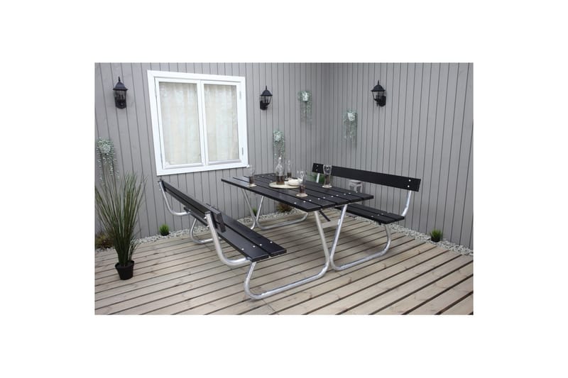 Picnicbord Stabil Metal Med Ryglæn - Med Ryglæn, Sort - Havemøbler - Havebord - Picnicbord