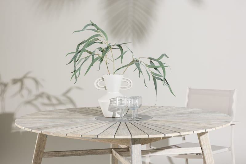 Rives rundt spisebord 150 cm udendørs - Hvidkalket - Havemøbler - Havebord - Spisebord & havebord