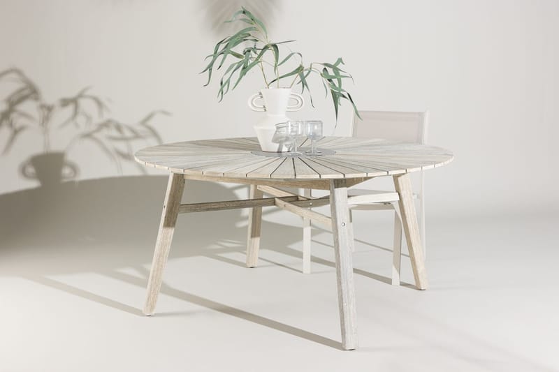 Rives rundt spisebord 150 cm udendørs, Hvidkalket
