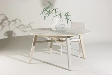 Rives rundt spisebord 150 cm udendørs - Hvidkalket - Havemøbler - Havebord - Spisebord & havebord