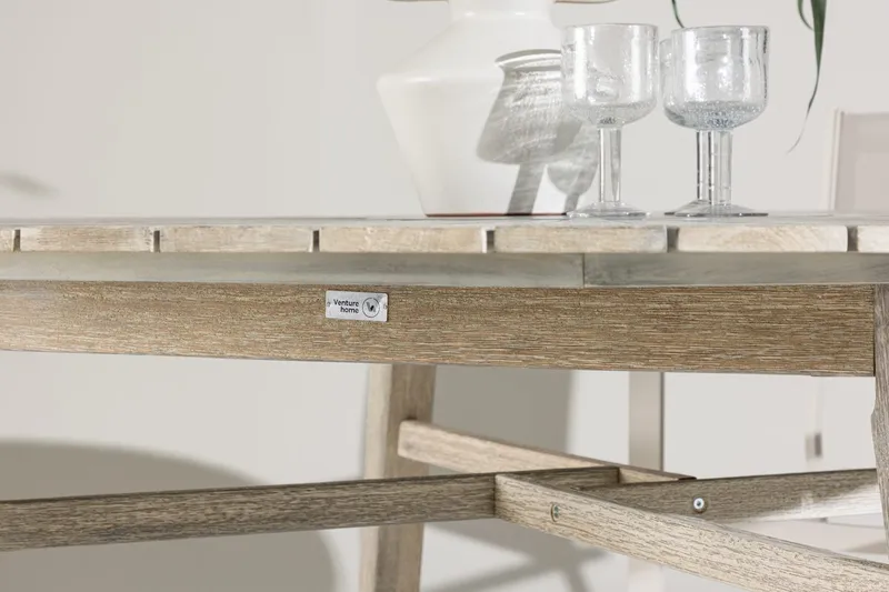 Rives rundt spisebord 150 cm udendørs - Hvidkalket - Havemøbler - Havebord - Spisebord & havebord